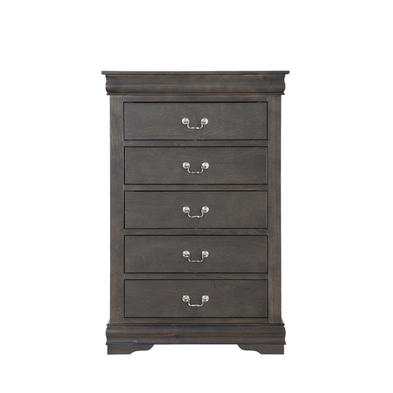 Traditional Style Five Drawer Wooden Chest with Bracket Base, Dark Gray