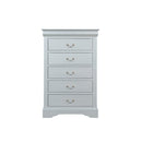 Traditional Style Five Drawer Wooden Chest with Bracket Base, Gray