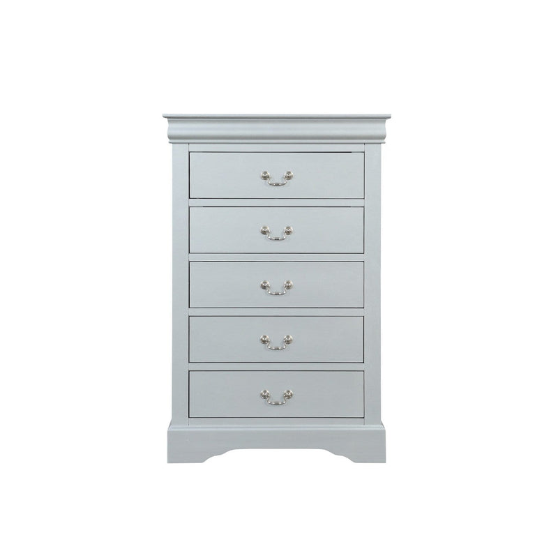 Traditional Style Five Drawer Wooden Chest with Bracket Base, Gray