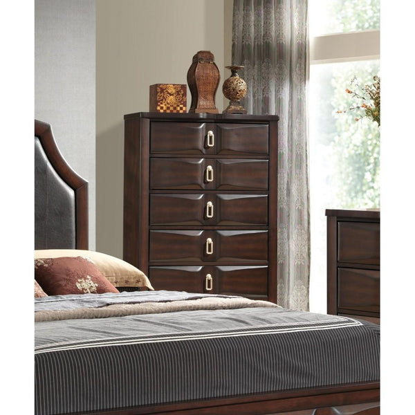 Transitional Style Wood Chest with 5 Drawers, Espresso Brown