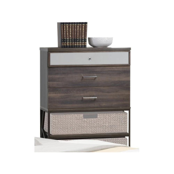 Wood & Metal Chest with Three Drawers & Two Shelves, Walnut Brown