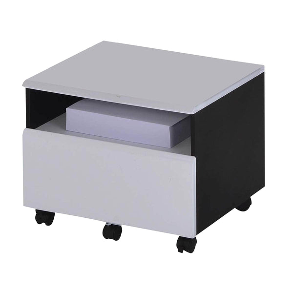 Wooden File Cabinet With Caster Wheels, Black and White