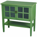 Cabinets Accent Cabinet - 32" X 14" X 30" Green MDF, Wood, Clear Glass Console Cabinet with a Shelf Doors and Paned Inserts HomeRoots