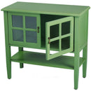 Cabinets Accent Cabinet - 32" X 14" X 30" Green MDF, Wood, Clear Glass Console Cabinet with a Shelf Doors and Paned Inserts HomeRoots