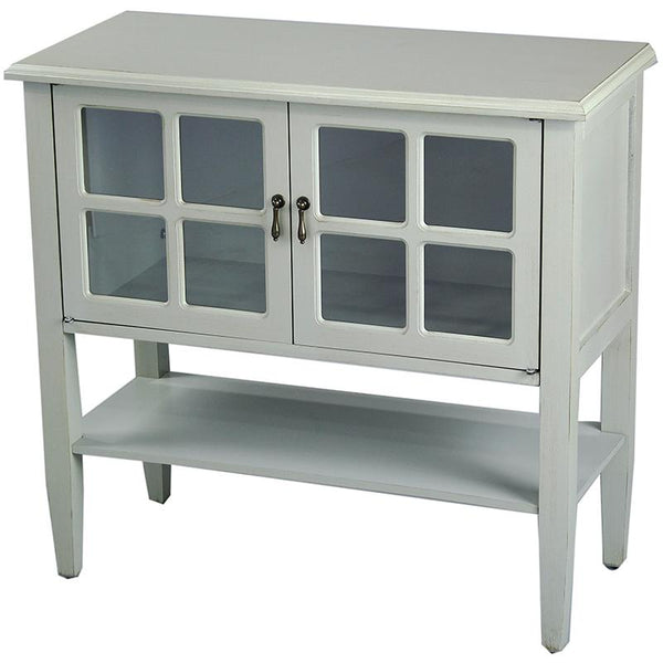 Cabinets Accent Cabinet 32" X 14" X 30" Light Sage MDF, Wood, Clear Glass Console Cabinet with Doors and a Shelf 1826 HomeRoots