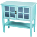 Cabinets Accent Cabinet 32" X 14" X 30" Turquoise MDF, Wood, Clear Glass Console Cabinet with Doors and a Shelf 1825 HomeRoots