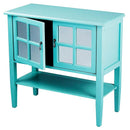Cabinets Accent Cabinet - 32" X 14" X 30" Turquoise MDF, Wood, Mirrored Glass Console Cabinet with a Shelf Doors and Paned Inserts HomeRoots