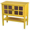 Cabinets Accent Cabinet - 32" X 14" X 30" Yellow MDF, Wood, Clear Glass Console Cabinet with a Shelf Doors and Paned Inserts HomeRoots