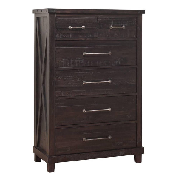 Cabinets and storage chests Six Drawer Chest with Exposed Bolts and Hammered Metal Drawer Pull, Dark Brown Benzara