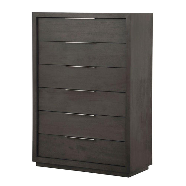 Cabinets and storage chests Six Drawer Chest with Nickel Plated Pull and Floating Plinth Base, Gray Benzara