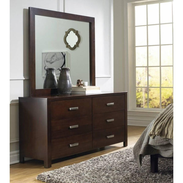 Cabinets and storage chests Six Drawer Wooden Dresser with Metal Pull Handles, Chocolate Brown Benzara