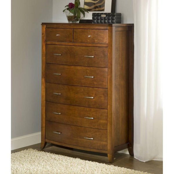Wooden Seven Drawer Chest with Tapered Feet, Cinnamon Brown