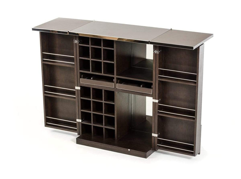 Cabinets Bar Cabinet - 47" Brown Oak Veneer and Leatherette Wine Cabinet HomeRoots