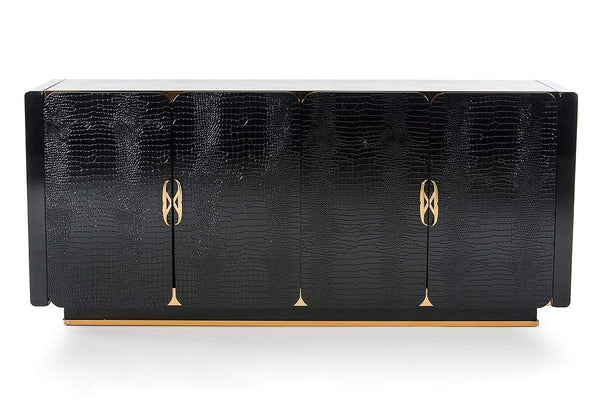 Cabinets Black Buffet Cabinet - 32" Black Crocodile and Rose gold MDF Buffet HomeRoots