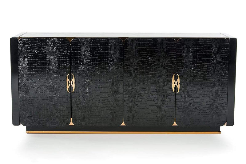 Cabinets Black Buffet Cabinet - 32" Black Crocodile and Rose gold MDF Buffet HomeRoots