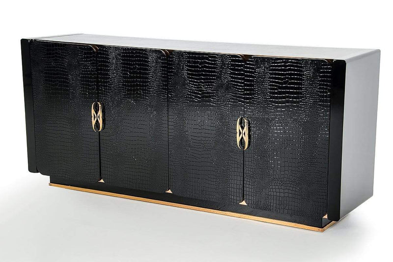 Cabinets Black Buffet Cabinet - 32" Black Crocodile and Rose gold MDF Buffet HomeRoots
