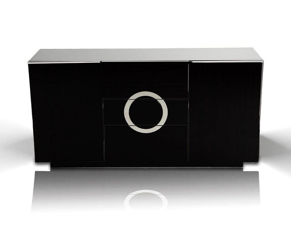Cabinets Black Buffet Cabinet - 33" Black Lacquer MDF Buffet with 2 Doors and 3 Drawers HomeRoots