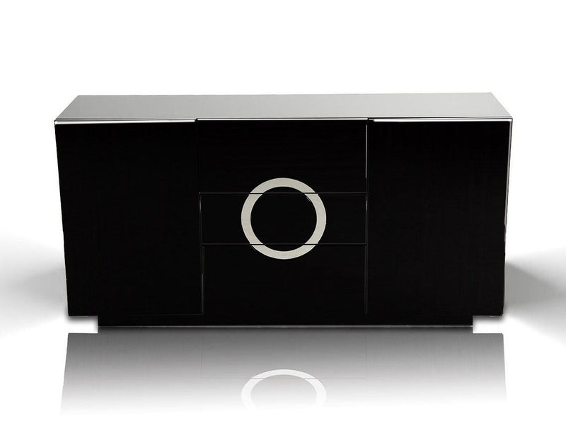 Cabinets Black Buffet Cabinet - 33" Black Lacquer MDF Buffet with 2 Doors and 3 Drawers HomeRoots