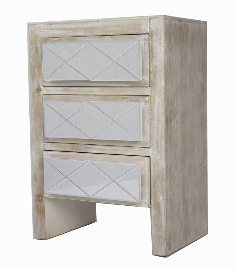 Cabinets Buffet Cabinet - 19'.6" X 13'.8" X 29" White Washed MDF, Wood, Mirrored Glass Accent Cabinet with Drawers and Mirrored Glass HomeRoots