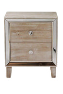Cabinets Buffet Cabinet - 19'.7" X 13" X 23'.5" White Washed MDF, Wood, Mirrored Glass Accent Cabinet with a Door and Mirrored Glass HomeRoots