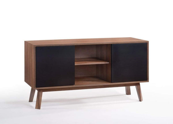 Cabinets Buffet Cabinet - 29" Walnut and Black Veneer, MDF, and Wood Buffet HomeRoots