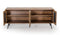 Cabinets Buffet Cabinet - 30" Walnut Veneer, Glass, and Metal Buffet HomeRoots