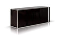 Cabinets Buffet Cabinet - 31" Ebony Lacquer MDF, Glass, and Steel Buffet HomeRoots