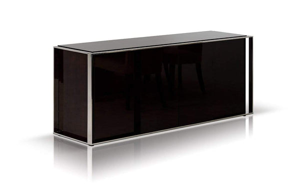 Cabinets Buffet Cabinet - 31" Ebony Lacquer MDF, Glass, and Steel Buffet HomeRoots