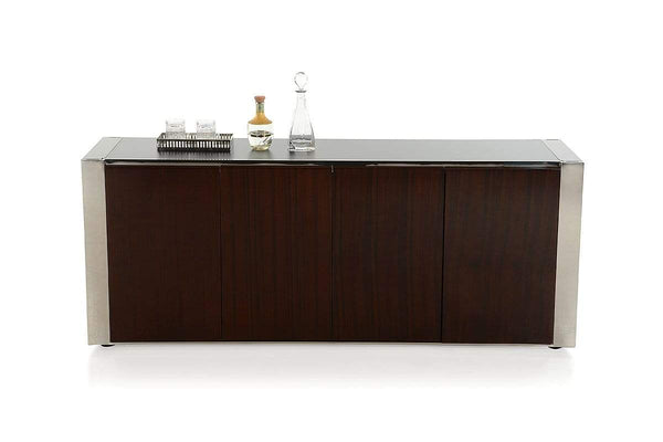 Cabinets Buffet Cabinet - 32" Golden Veneer, Glass, and Steel Buffet HomeRoots