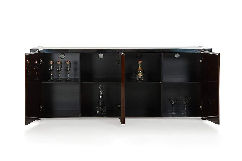 Cabinets Buffet Cabinet - 32" Golden Veneer, Glass, and Steel Buffet HomeRoots
