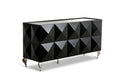 Cabinets Buffet Cabinet - 33" Black Lacquer MDF and Steel Buffet with 3 Doors HomeRoots