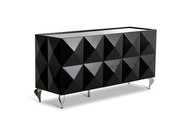 Cabinets Buffet Cabinet - 33" Black Lacquer MDF and Steel Buffet with 3 Doors HomeRoots
