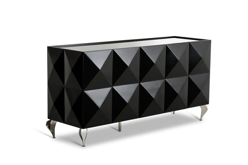 Cabinets Buffet Cabinet - 33" Black Lacquer MDF and Steel Buffet with 3 Doors HomeRoots