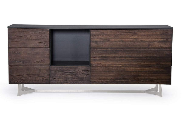 Cabinets Buffet Cabinet - 34" Dark Aged Oak Veneer, Steel, and Wood Buffet HomeRoots
