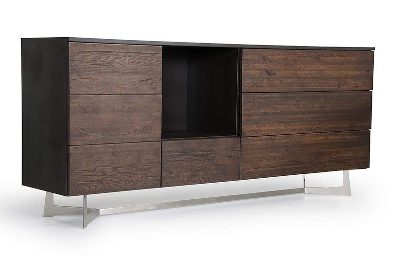 Cabinets Buffet Cabinet - 34" Dark Aged Oak Veneer, Steel, and Wood Buffet HomeRoots