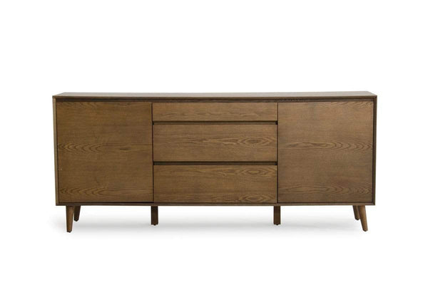 Cabinets Buffet Cabinet - 34" Tobacco Wood and Veneer Buffet HomeRoots
