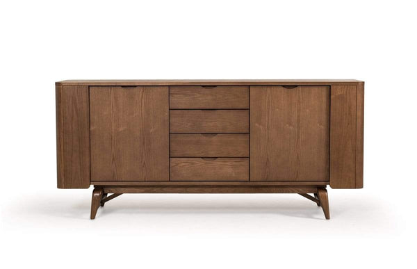 Cabinets Buffet Cabinet - 34" Walnut Wood and Veneer Buffet HomeRoots