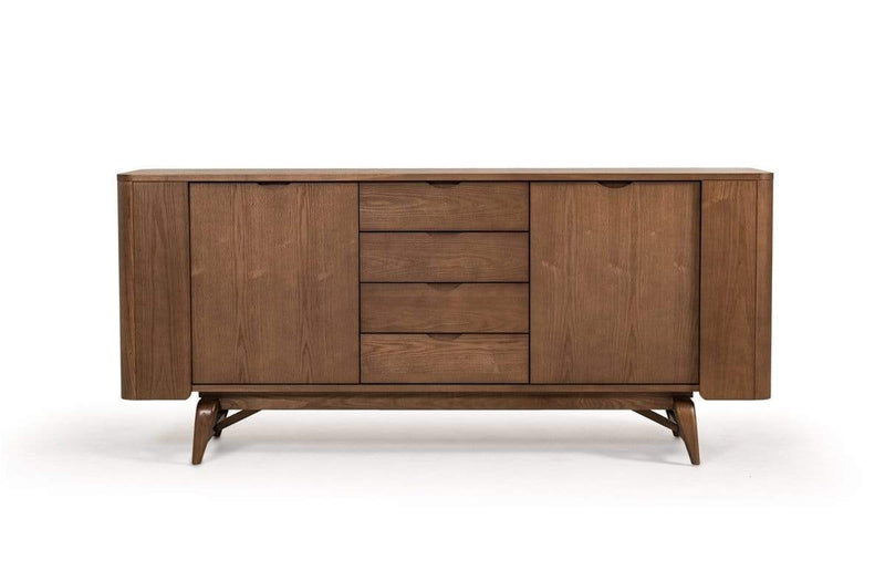 Cabinets Buffet Cabinet - 34" Walnut Wood and Veneer Buffet HomeRoots