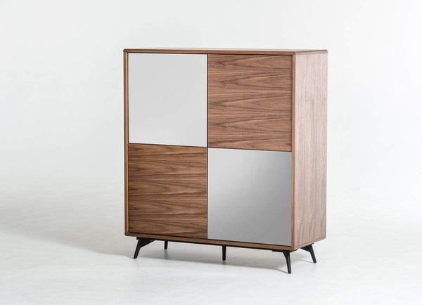 Cabinets Buffet Cabinet - 49" Walnut Veneer, Glass, and Metal Square Buffet HomeRoots