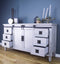 Cabinets Buffet Cabinet - 58" X 18" X 34" Distressed Light Grey Iron, Wood, MDF Accent Cabinet with Doors and Drawers HomeRoots