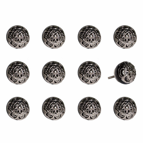 Cabinets Cabinet Knobs - 1.5" x 1.5" x 1.5" Black and Chrome - Knobs 12-Pack HomeRoots
