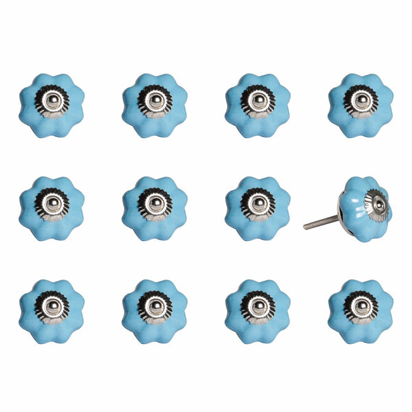 Cabinets Cabinet Knobs - 1.5" x 1.5" x 1.5" Light Blue and Silver - Knobs 12-Pack HomeRoots