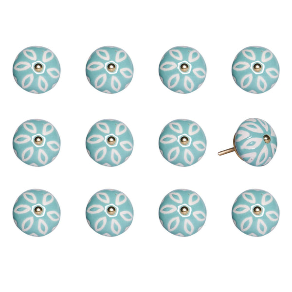Cabinets Cabinet Knobs - 1.5" x 1.5" x 1.5" Turquoise, White and Gold - Knobs 12-Pack HomeRoots