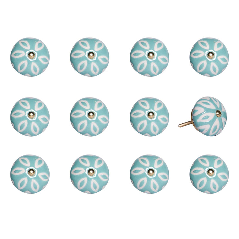 Cabinets Cabinet Knobs - 1.5" x 1.5" x 1.5" Turquoise, White and Gold - Knobs 12-Pack HomeRoots