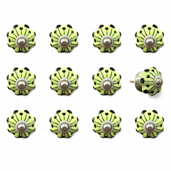 Cabinets Cabinet Knobs - 1.5" x 1.5" x 1.5" Yellow, Green and Silver - Knobs 12-Pack HomeRoots