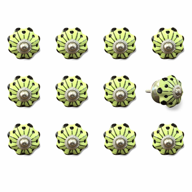 Cabinets Cabinet Knobs - 1.5" x 1.5" x 1.5" Yellow, Green and Silver - Knobs 12-Pack HomeRoots