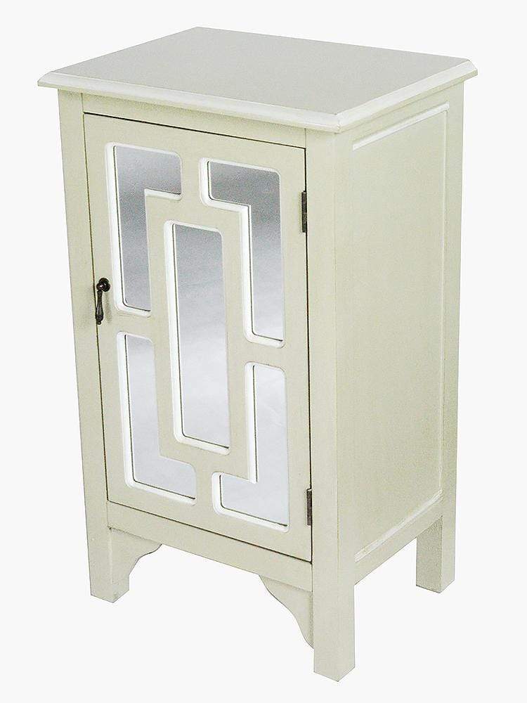 Cabinets Cabinets To Go - 18" X 13" X 30" Beige MDF, Wood, Mirrored Glass Accent Cabinet with a Door and Mirror Inserts HomeRoots