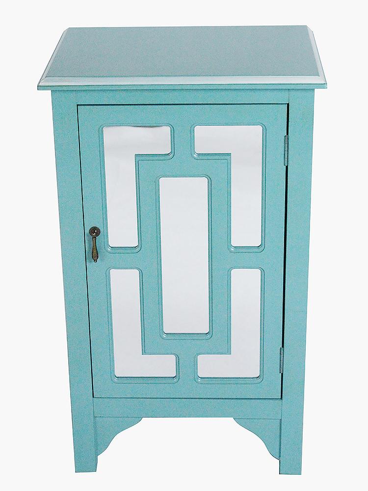 Cabinets Cabinets To Go - 18" X 13" X 30" Turquoise MDF, Wood, Mirrored Glass Accent Cabinet with a Door and Mirror Inserts HomeRoots