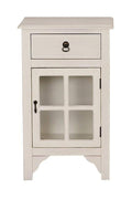 Cabinets Corner Cabinet 18" X 13" X 30" Antique White MDF, Wood, Clear Glass Cabinet with a Drawer and a Door 1843 HomeRoots