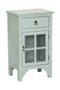 Cabinets Corner Cabinet - 18" X 13" X 30" Aqua MDF, Wood, Clear Glass Accent Cabinet with a Drawer and Door and Paned Inserts HomeRoots